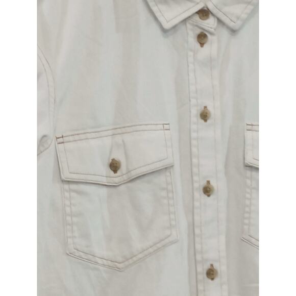 American Eagle Women’s Button Up Shacket Oversized Cream White Denim Size S - Picture 4 of 12